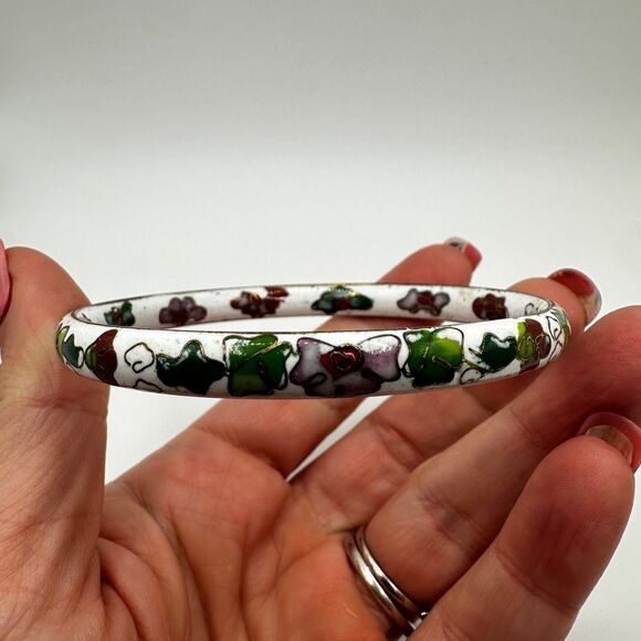 You pick! White or black floral cloisonne bangle bracelet, size 8.5! - Picture 12 of 15